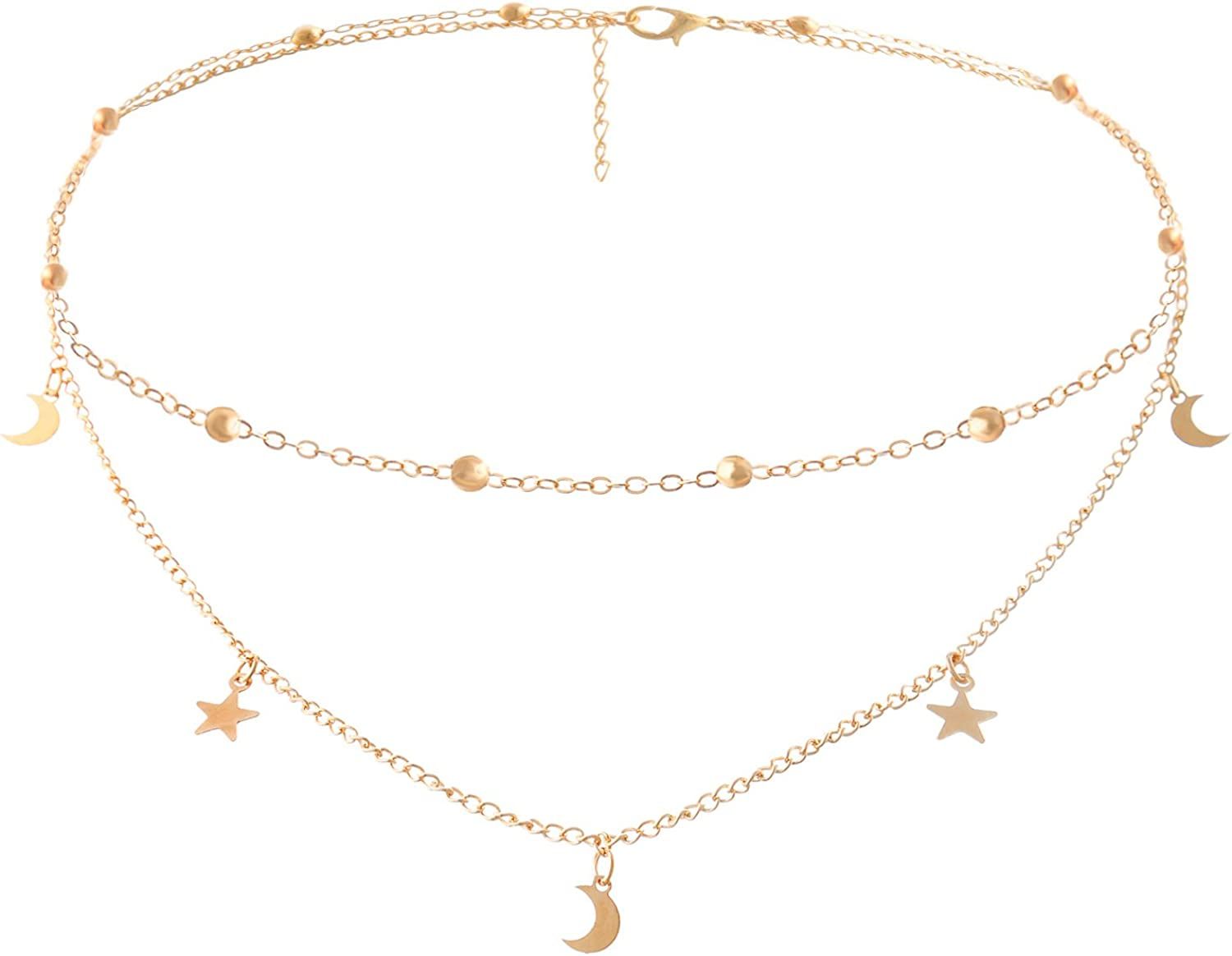 BaubleStar Star Moon Charm Necklace Layering Chain Choker for Women Girls | Amazon (US)