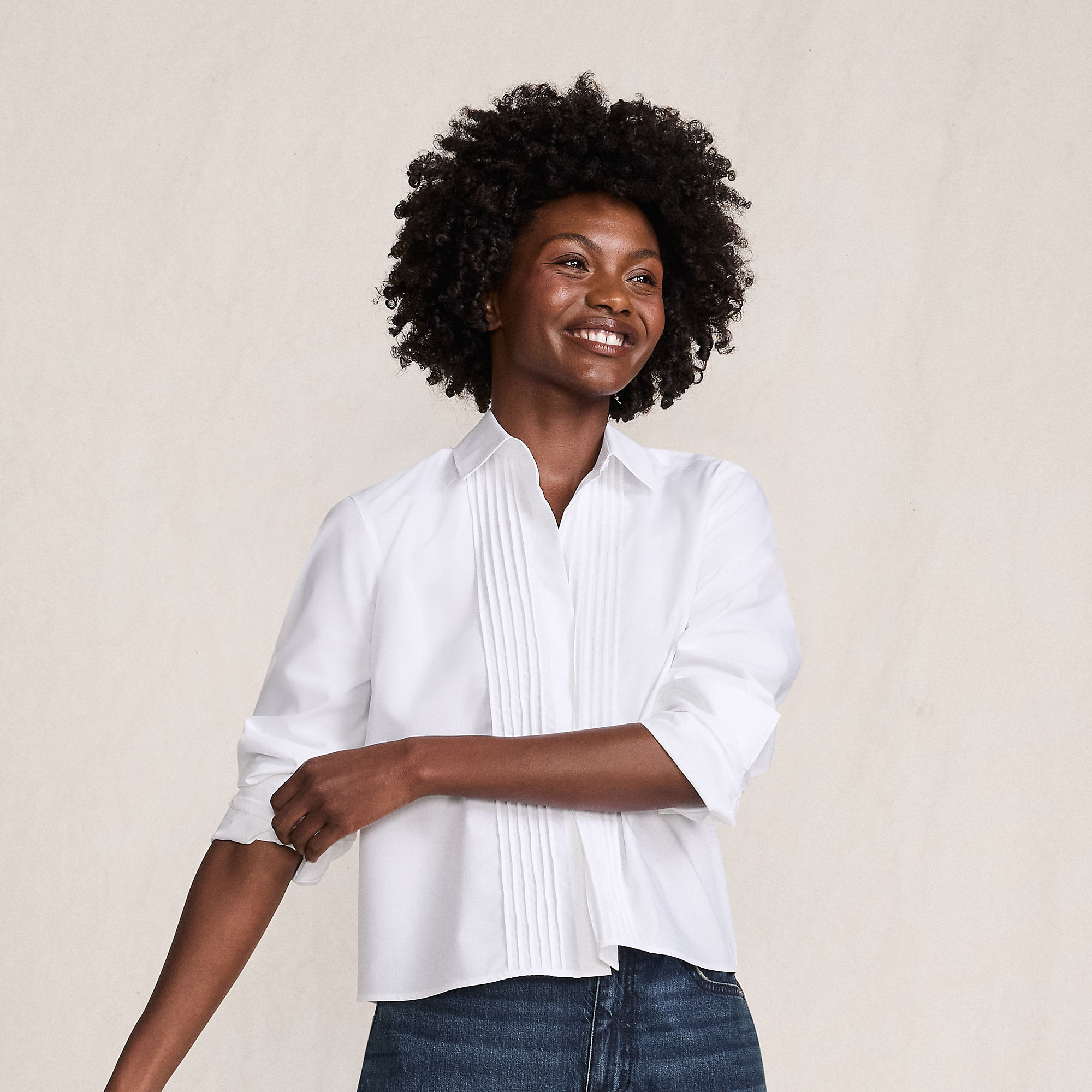 Women's Boxy Cropped No Iron Pintuck Shirt | Lands' End (US)