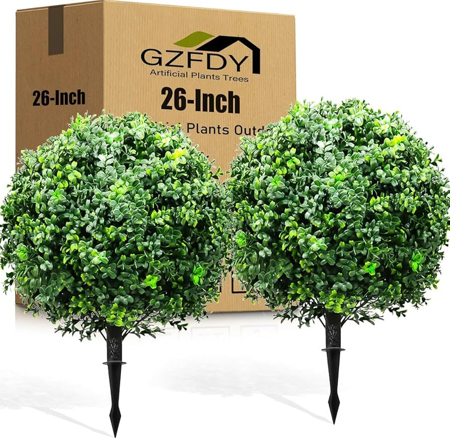 26-Inch Artificial Topiary Boxwood Ball Trees (Set of Two) – Lifelike, UV-Resistant Decor for I... | Amazon (US)
