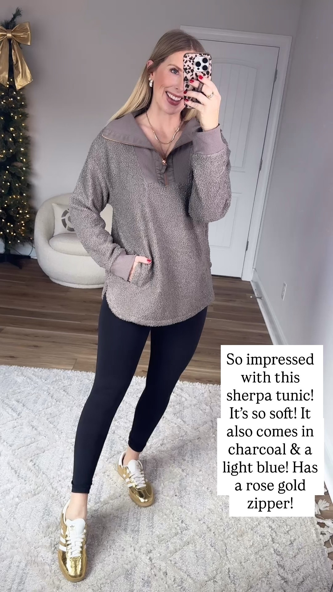 This Sherpa tunic from Maurices is so soft and cozy paired with black leggings and my gold adidas!! 

#LTKootd #LTKFindsUnder50