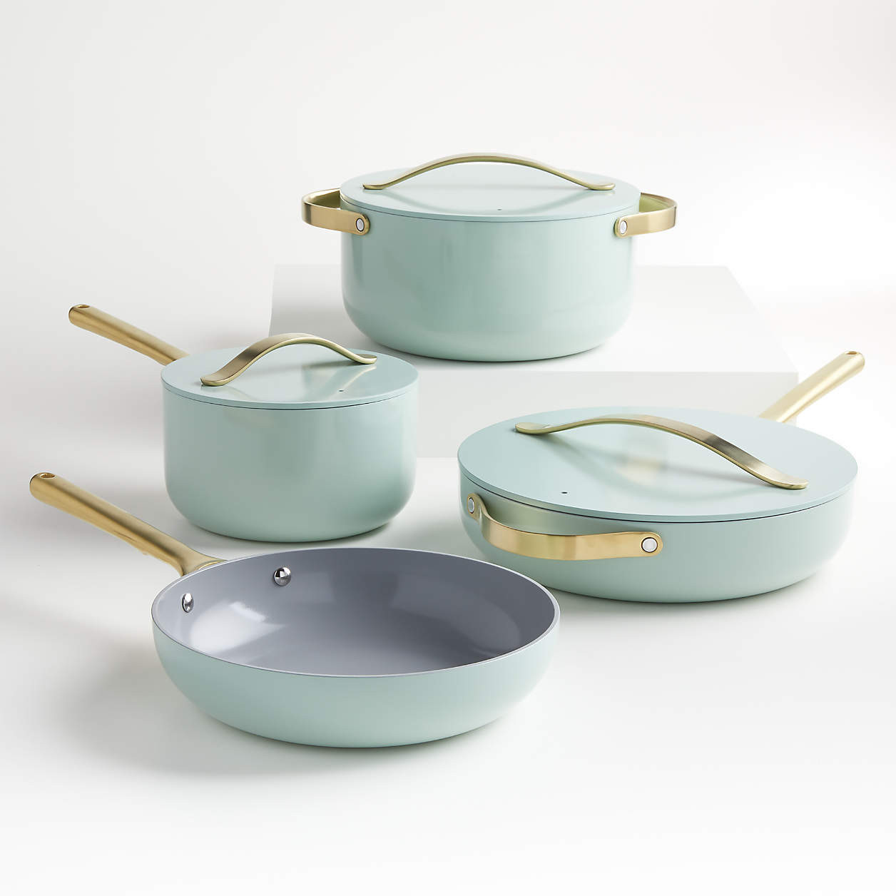 Caraway Home Rose Quartz 7-Piece Ceramic Non-Stick Cookware Set with Gold Hardware | Crate & Barr... | Crate & Barrel