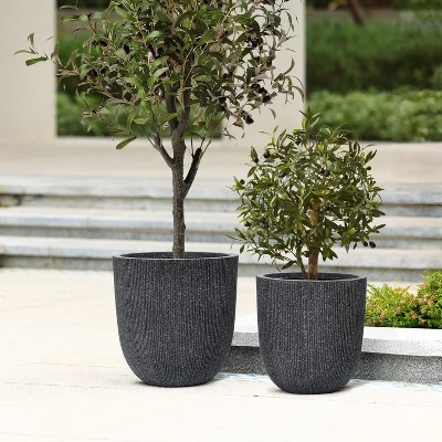 LuxenHome 2-Piece Tapered Round Plastic Planters Set, Mediterranean Black | Target