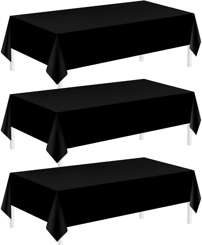 Childom 3 Pack Plastic Tablecloths for Rectangle Tables 54" x 108" Black Disposable Table Cloths ... | Amazon (US)