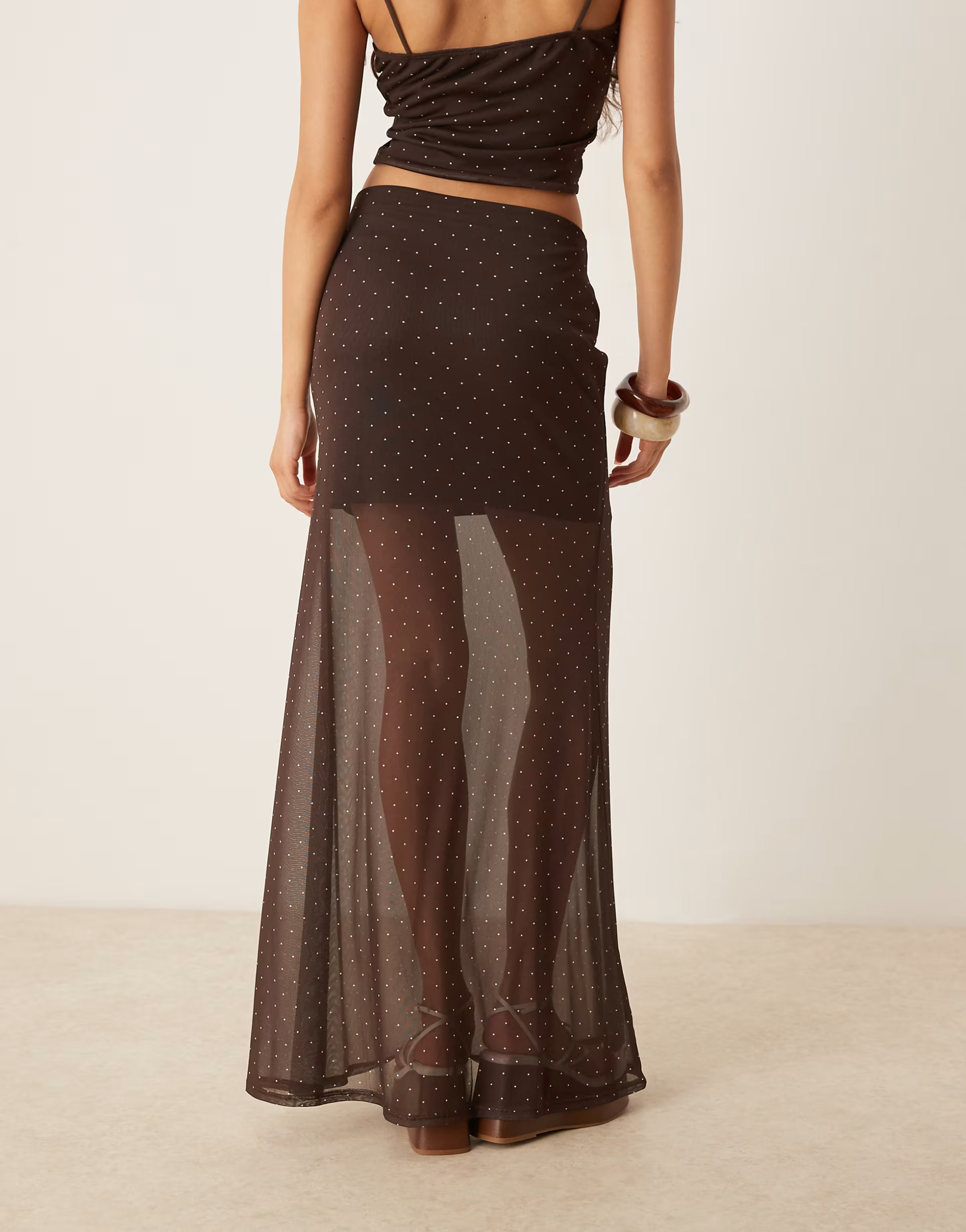 ASOS DESIGN - Jupe longue d'ensemble en tulle à pois - Chocolat | ASOS (Global)