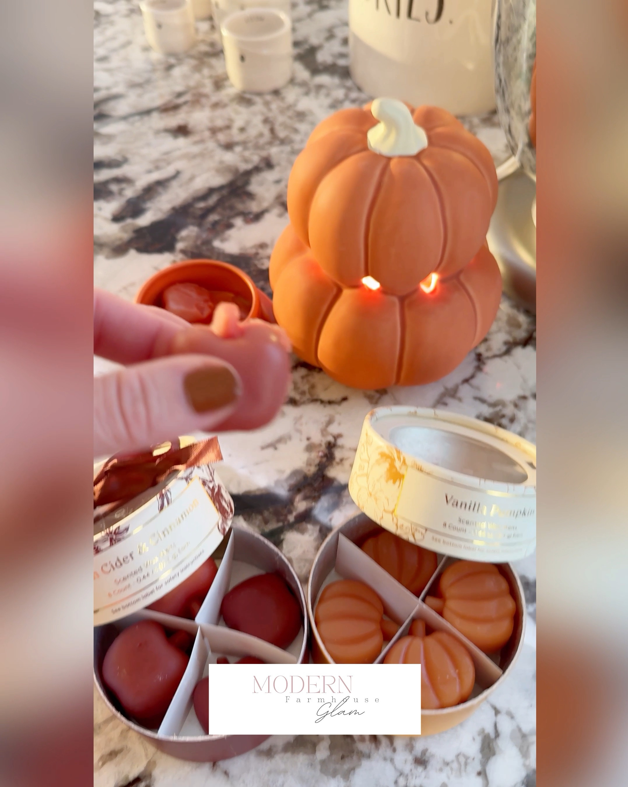 The cutest fall shaped pumpkin and apple wax melts and pumpkin wax burner. These are a great alternative to candles because they are safer. I love tart burners and have used them for years. 

Thanks for using my links, I really really appreciate it! XO Amy 🧡

Waffle knit line sleeve light orange shirt. 

Walmart target Fall home decor 

#LTKSeasonal #LTKHome #LTKFallSale