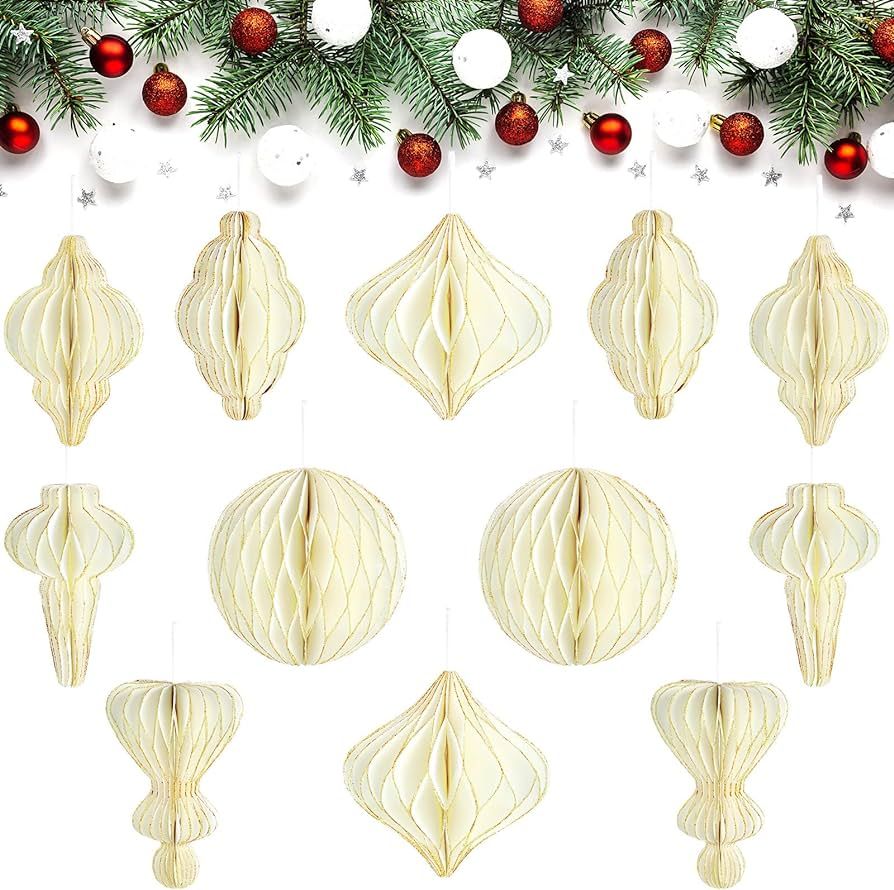 Nezyo 12 Pcs Christmas Honeycomb Balls Party Pom Poms Glitter Design Special-Shaped Decorative Pa... | Amazon (US)