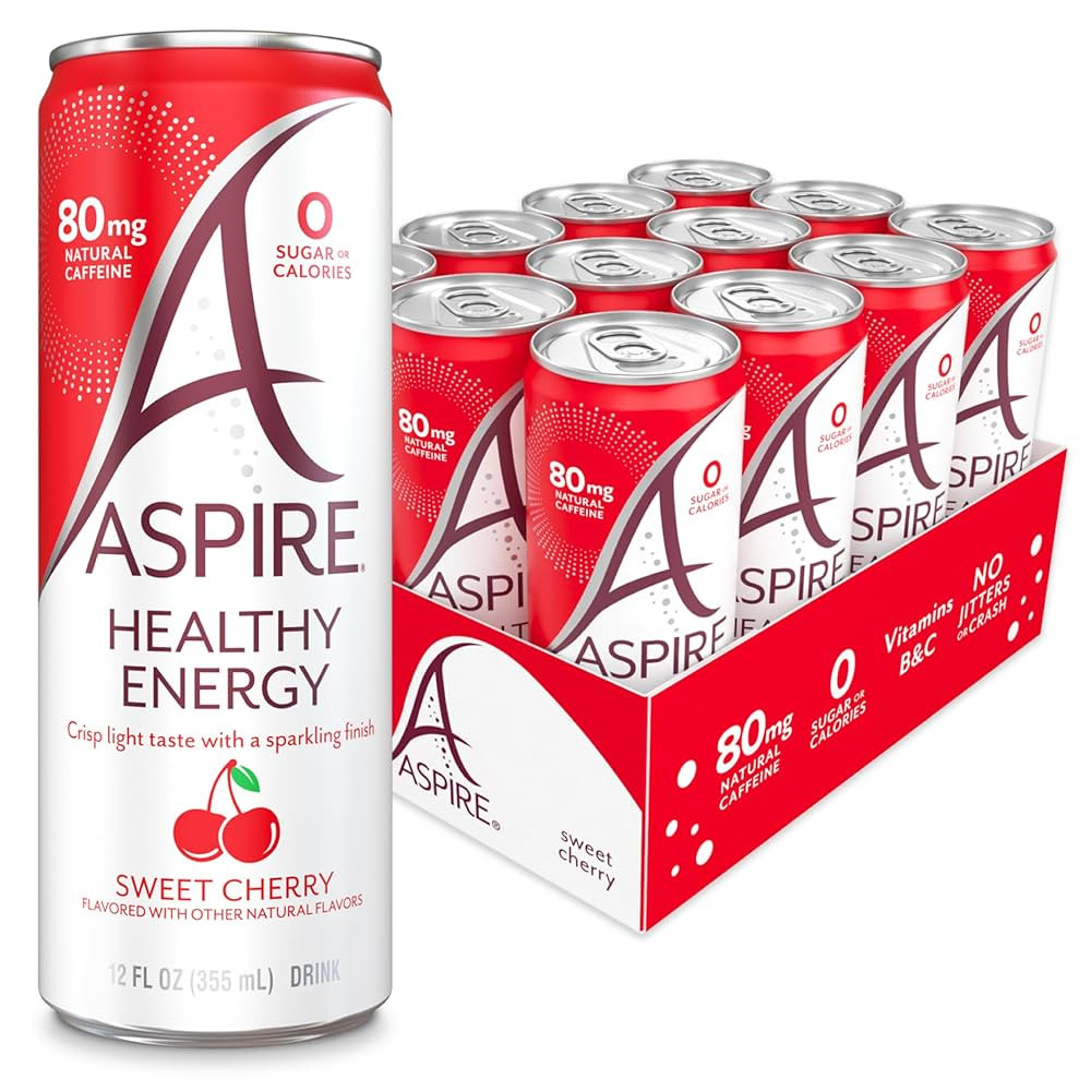 ASPIRE® Sweet Cherry, Healthy Energy Drink 80mg Natural Caffeine, Zero Sugar No Carbs Keto Frien... | Amazon (US)