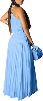 Aro Lora Women's Sexy Chiffon Sleeveless Ruffle Crop Top Pleated Long Skirt 2 Piece Maxi Dress | Amazon (US)
