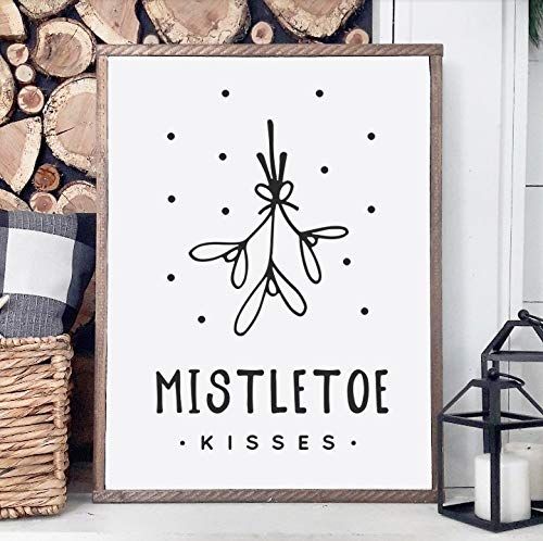 Mistletoe Kisses Merry Christmas Santa Holiday Decor Seasonal Home Decor Modern Farmhouse Style Cott | Amazon (US)