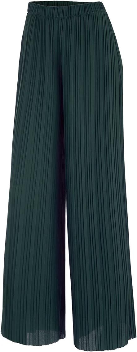 Made By Johnny Women's Pleated Wide Leg Palazzo Pants with Drawstring | Amazon (US)