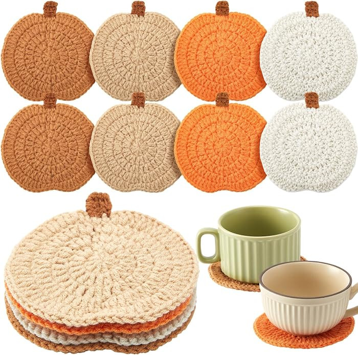 Hushee 8 Pcs Fall Coasters Crochet Thanksgiving Pumpkin Coaster 4.72inch Orange Home Decor Handma... | Amazon (US)