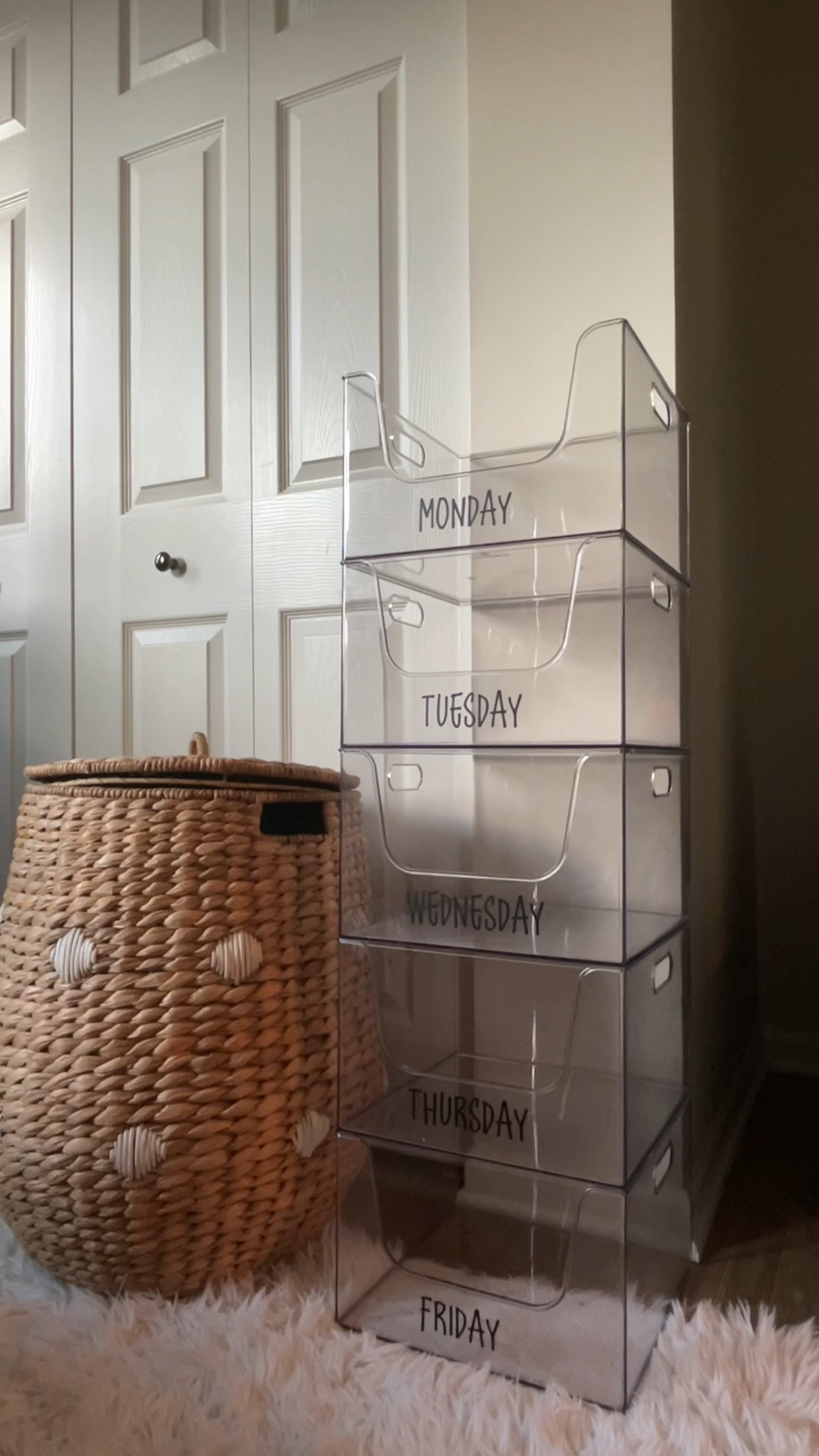 Back to school organization hack that is making Mom life easier for me: Days of the week clothing bins!

These clear bins stack easily one on top of the other and have a big enough slot that kids can easily take their clothes out. Add fun decals of days of the week in their favorite color and clothes organization became infinitely easier. I have my son pick out his outfits at the start of the week and then he grabs them every morning when he wakes up to get ready for school. 

We both love how much organized this helps is be with clothes and it makes mornings far less stressful.

#LTKfamily #LTKhome #LTKkids