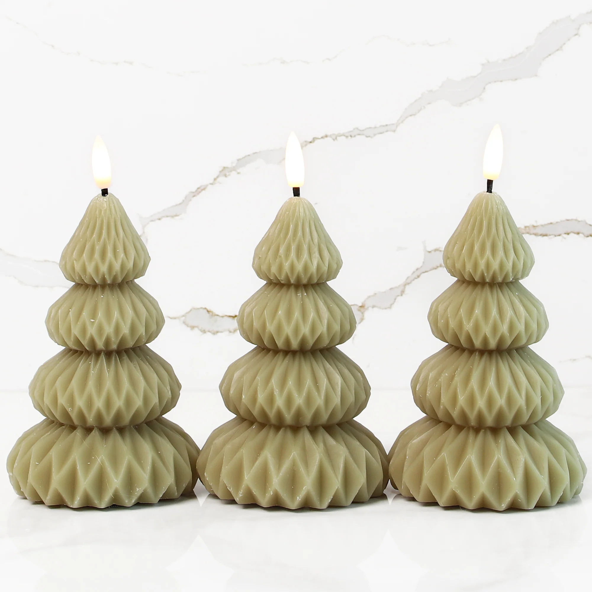 Green Pleated Tree LED Candle, Set of 3 | Interior Delights