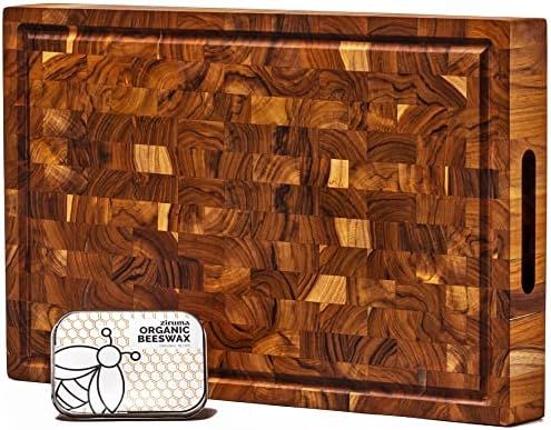 Ziruma End Grain Teak Wood Cutting Board (17x11x1.5 in.) Cured with Beeswax and Natural Oils - Ex... | Amazon (US)