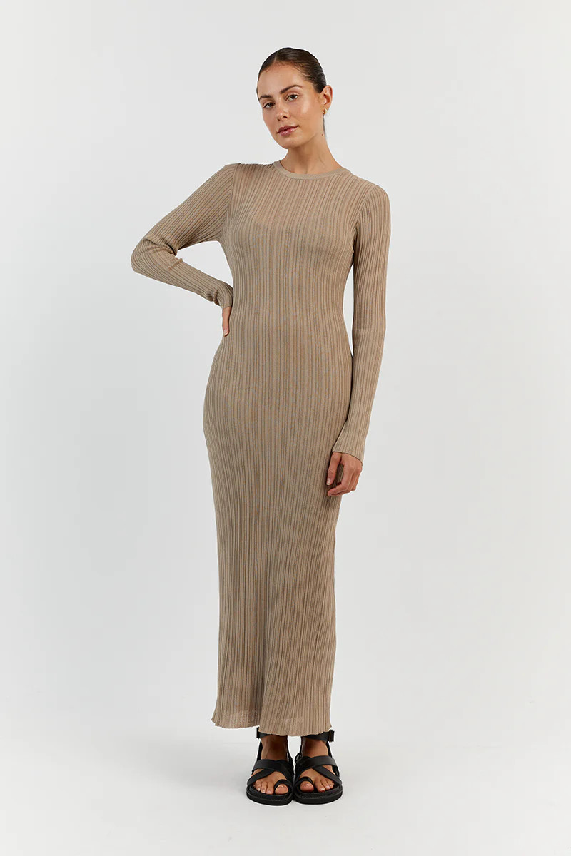 HARPER TAUPE LONG SLEEVE KNIT DRESS | DISSH