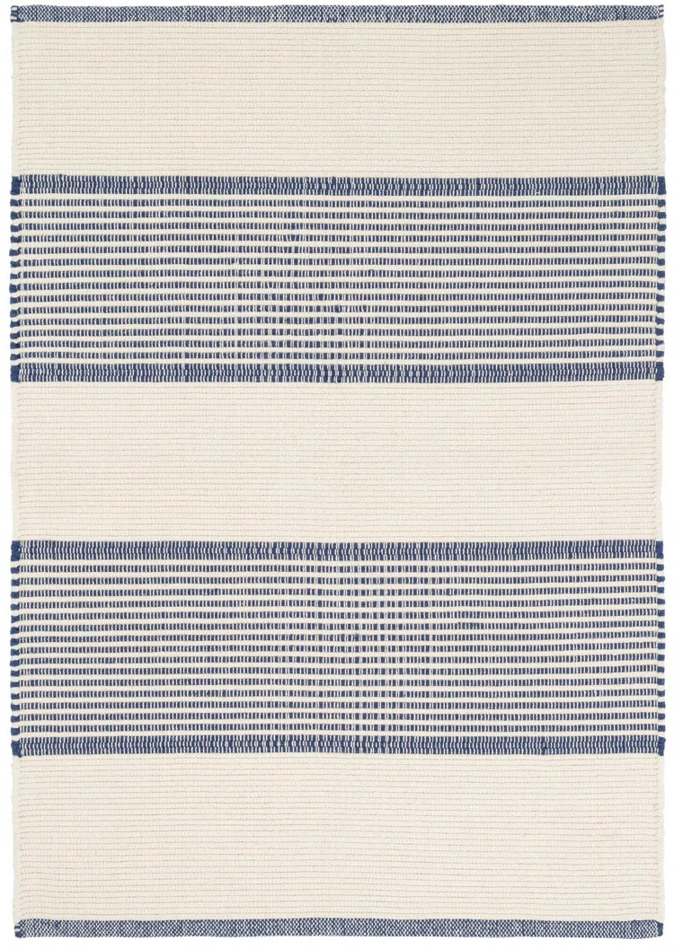 La Mirada Navy Handwoven Cotton Rug | Birch Lane