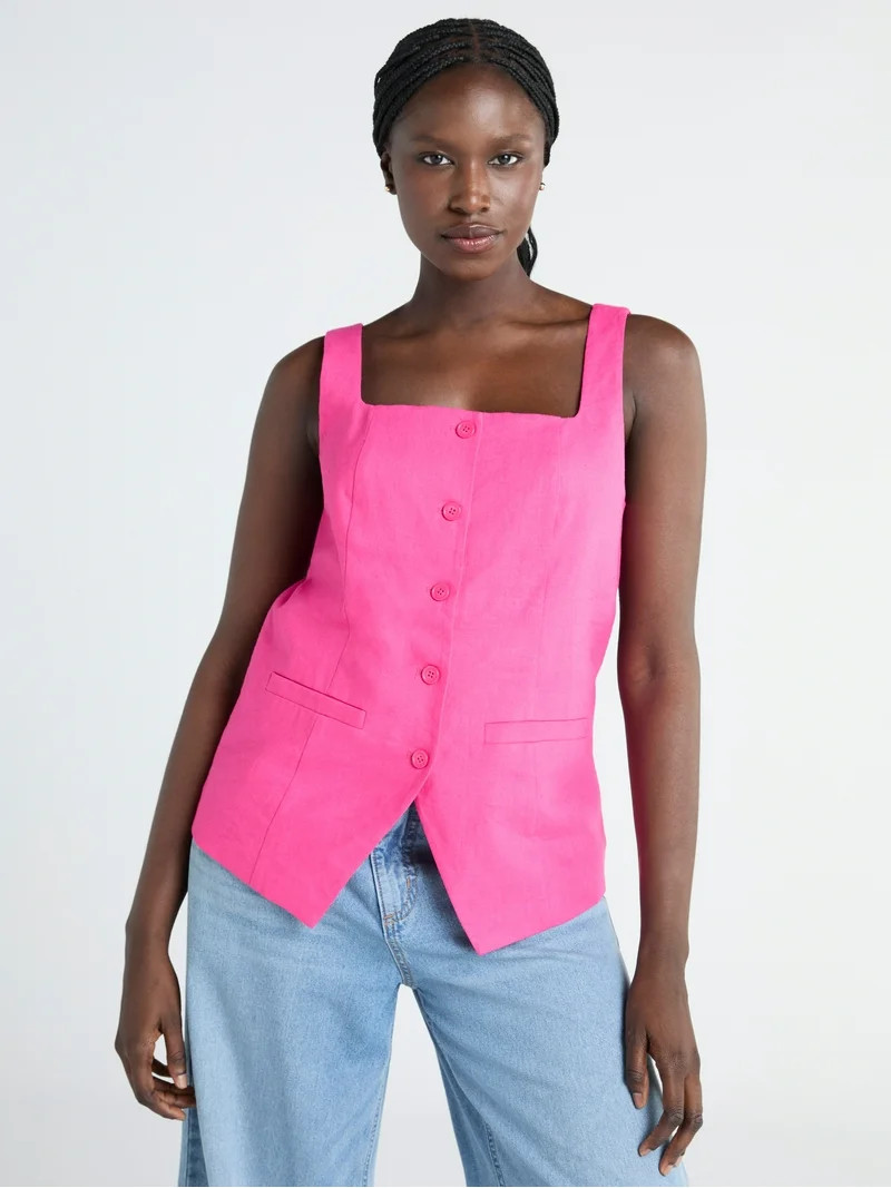 Scoop Women's and Women's Plus Linen Blend Longline Vest, Sizes XS-4X | Walmart (US)