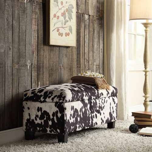 Azteca Cow Hide Print Storage Bench, Black Cow | Walmart (US)