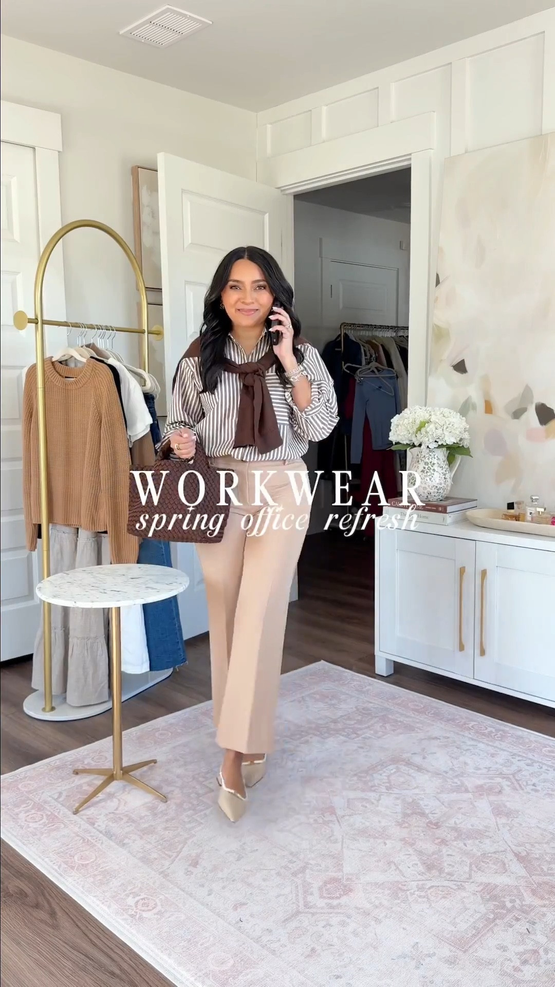 Spring office workwear outfits
For reference: I’m 5’0, petite, 32b bra size, and 2/26 in bottoms, pear shaped. 
*Everything I share is unaltered! TTS means true to size. Between size 5-6.5 in shoes

Black stripe cardigan size xs TTS
White tank size xs petite TTS
Black pants size 2 petite TTS
Reversible belt size xs TTS
Cap toe flats - old, similar linked 

Brown cardigan size xxs TTS
Brown stripe button down size xxs petite - sized down a size since this is an oversized fit
Tan pants size 2 petite TTS
Flats - old, similar linked

Blue dress size xs TTS
Tan heels - old, similar linked

Cropped trench coat size xxs TTS
Tan stripe tee size xs petite TTS
Olive green linen pants size xs, 28” TTS
Tan heels - old, similar linked

Blue blazer - old, similar linked
Blue stripe button down size xs TTS
Flare jeans size 26 petite - petite is labeled as Lil in this brand.
Tan heels - old, similar linked

Workwear
Office
Business casual
Wear to work
Petite pants 
Work outfits
Spring outfits 2026


#LTKSaleAlert #LTKPetite #LTKWorkwear