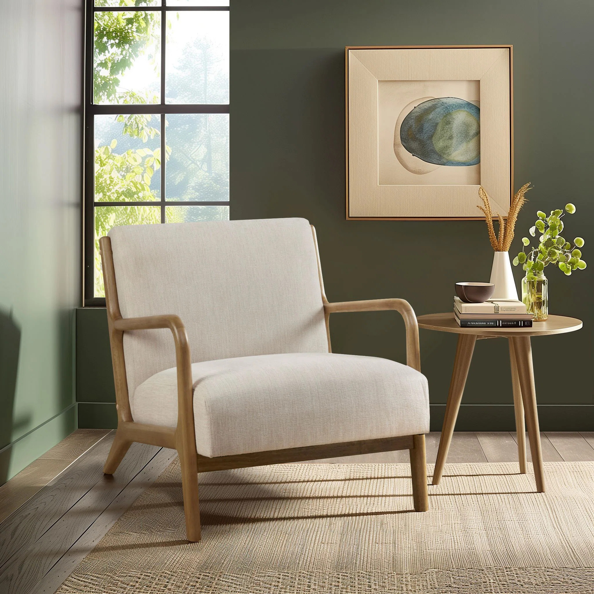 Novak Upholstered Mid-Century Armchair with Wood Arms and Frame | Wayfair North America