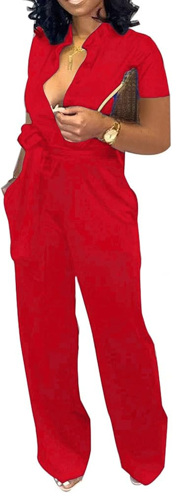 Xinlees Women‘s Elegant Jumpsuit Casual Stand Collar Button Down Long Pants Rompers Straight Cl... | Amazon (US)