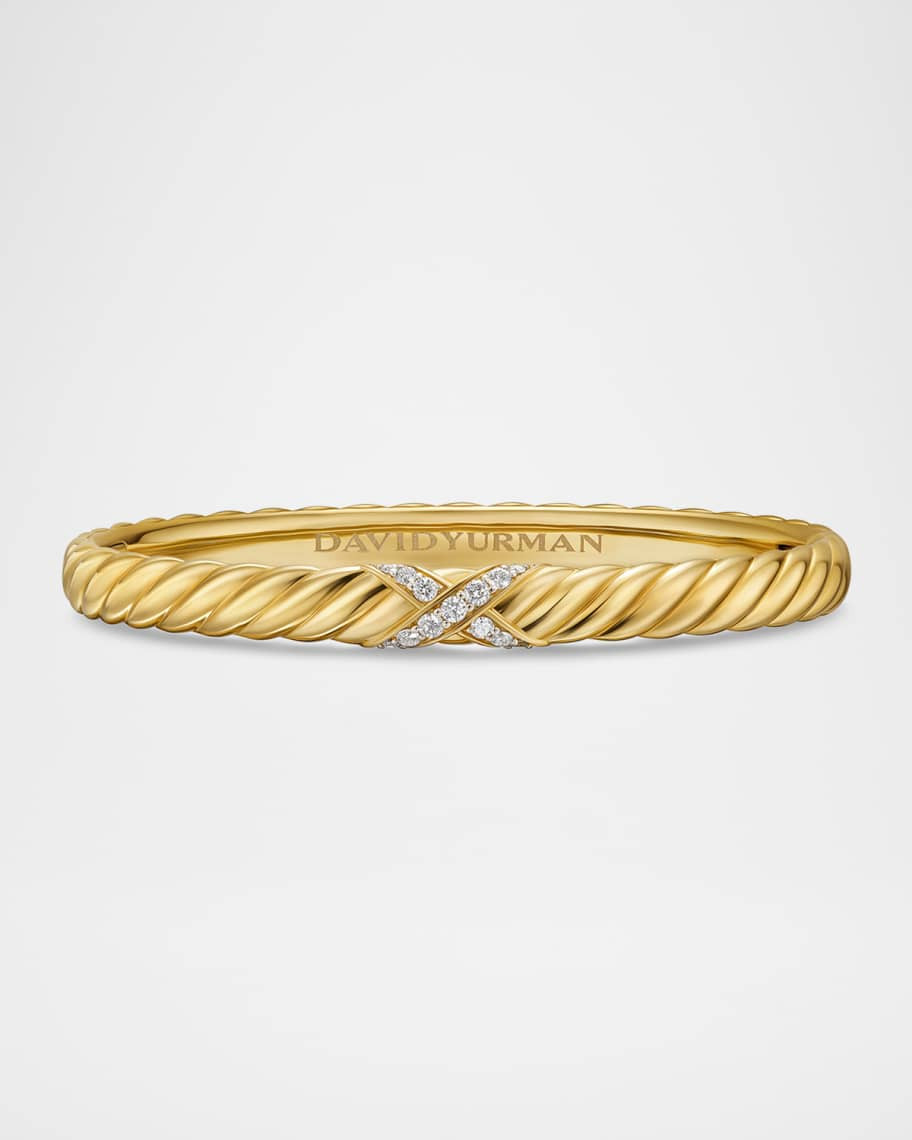 David Yurman Sculpted Cable X Center Station Bracelet with Diamonds in 18K Gold, 6mm | Neiman Marcus