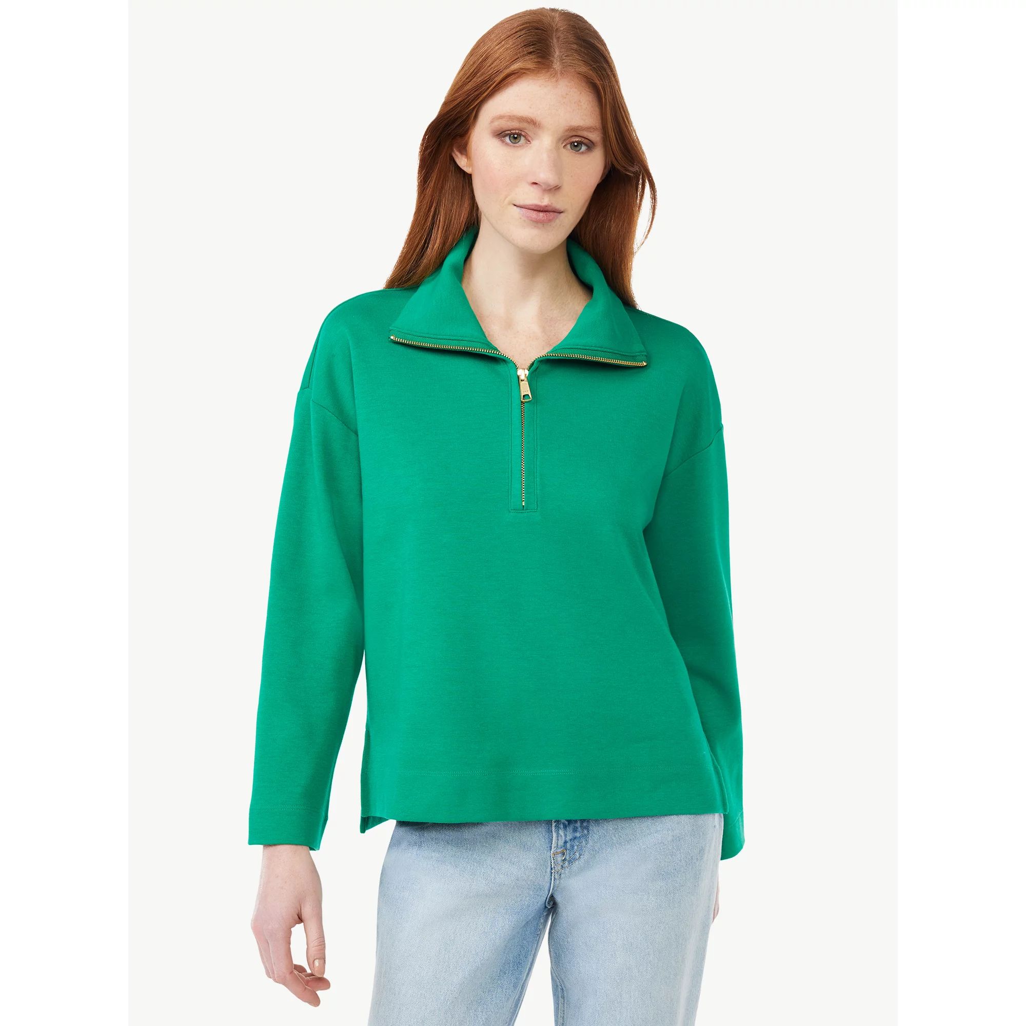 Free Assembly Women's Zip Front Mock Neck Top with Long Sleeves | Walmart (US)