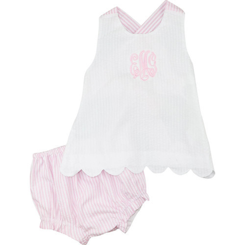 Pink And White Seersucker Tie Back Diaper Set  - Shipping Late March | Cecil and Lou