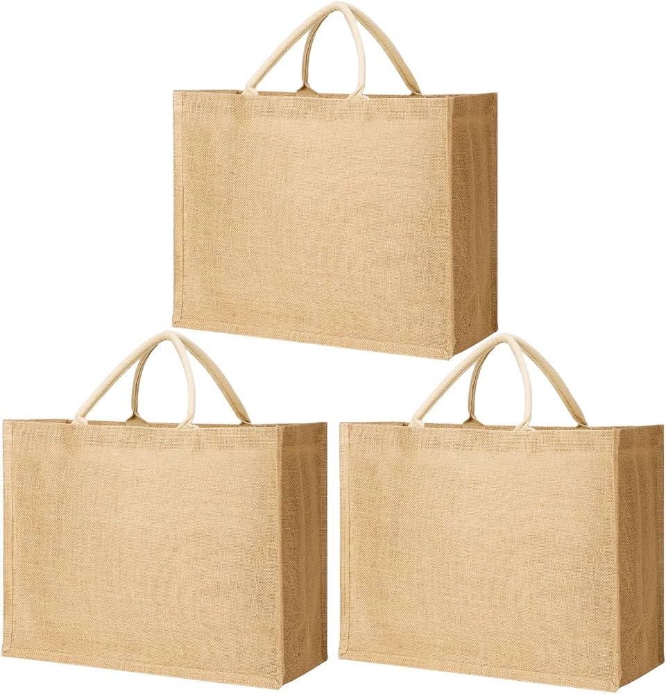 Segarty Grocery Shopping Tote Bags, 3 Pack Large Burlap Reusable Jute Canvas Gift Favors Bag with... | Amazon (US)