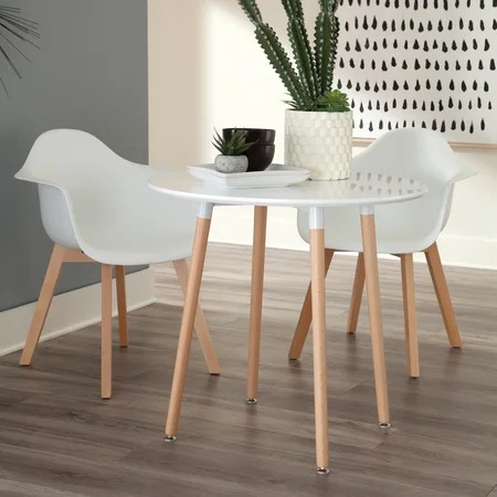 OFM Mid Century Modern 32 Round Dining Table Solid Wood Legs in White | Walmart (US)