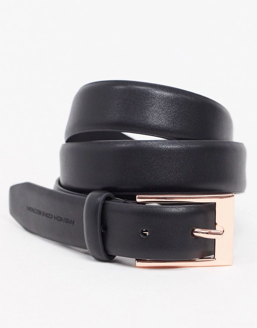 French Connection black leather belt with rose gold nuckle | ASOS (Global)