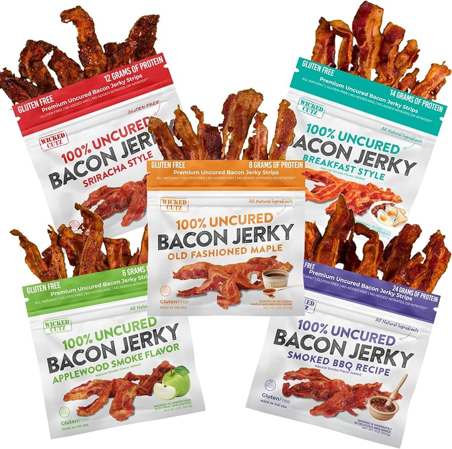 Bacon Jerky Variety Pack & Jerky Gift Basket for Men | Tender, Flavorful, Easy to Chew Craft Jerk... | Amazon (US)
