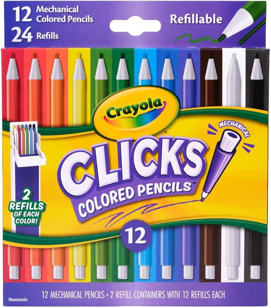 Crayola Clicks 2.0mm Mechanical Colored Pencil Set, 12 Assorted Colors, Coloring Pencils for Kids... | Amazon (US)