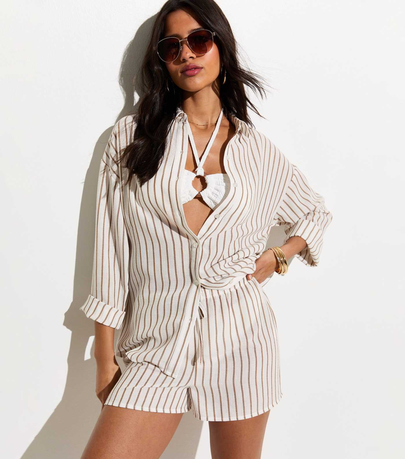 White Striped Oversized Long Sleeve Beach Shirt | New Look | New Look (UK)