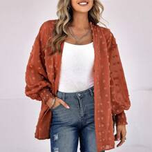 Plus Swiss Dot Open Front Bishop Sleeve Coat | SHEIN