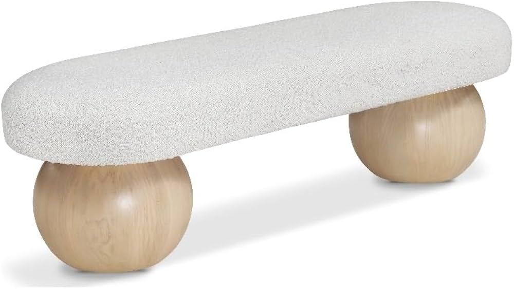 Pemberly Row Modern/Contemporary Rich Boucle Fabric Bowies Cream Bench | Amazon (US)