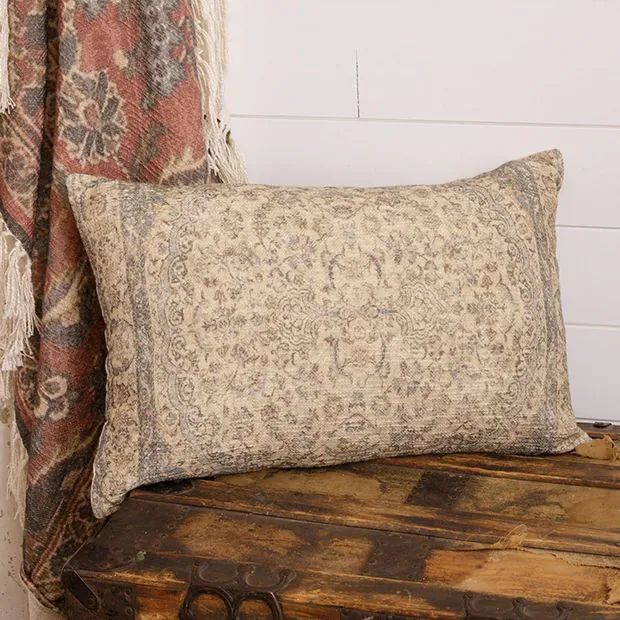Antique Rug Pattern Slub Lumbar Pillow | Antique Farm House