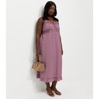 Women's Plus Size Pink Frilly Gingham Midi Dress Curves New Look | New Look (UK)
