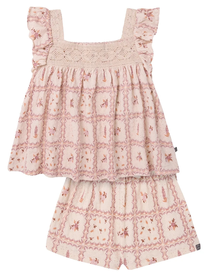 Modern Moments by Gerber Baby and Toddler Gril Square Neck Ruffle Outfit Set, 2-Piece, Sizes 0/3 ... | Walmart (US)