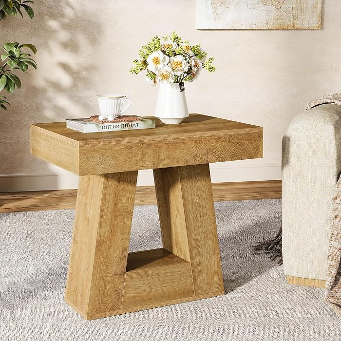 Tribesigns 24" Modern Side Table, 2-Tier Narrow Wooden End Table with Trapezoid Base, Farmhouse S... | Amazon (US)