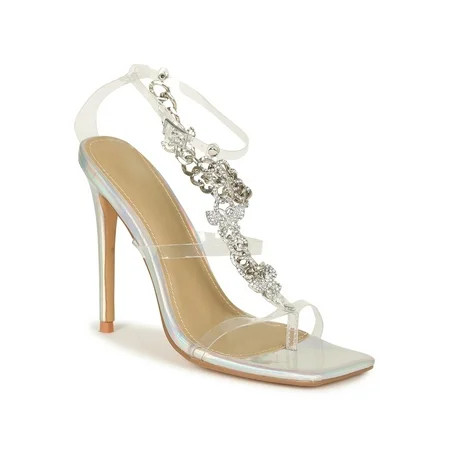 Lemonade Square Toe Butterfly Rhinestone Chain Clear Heel 20148 | Walmart (US)