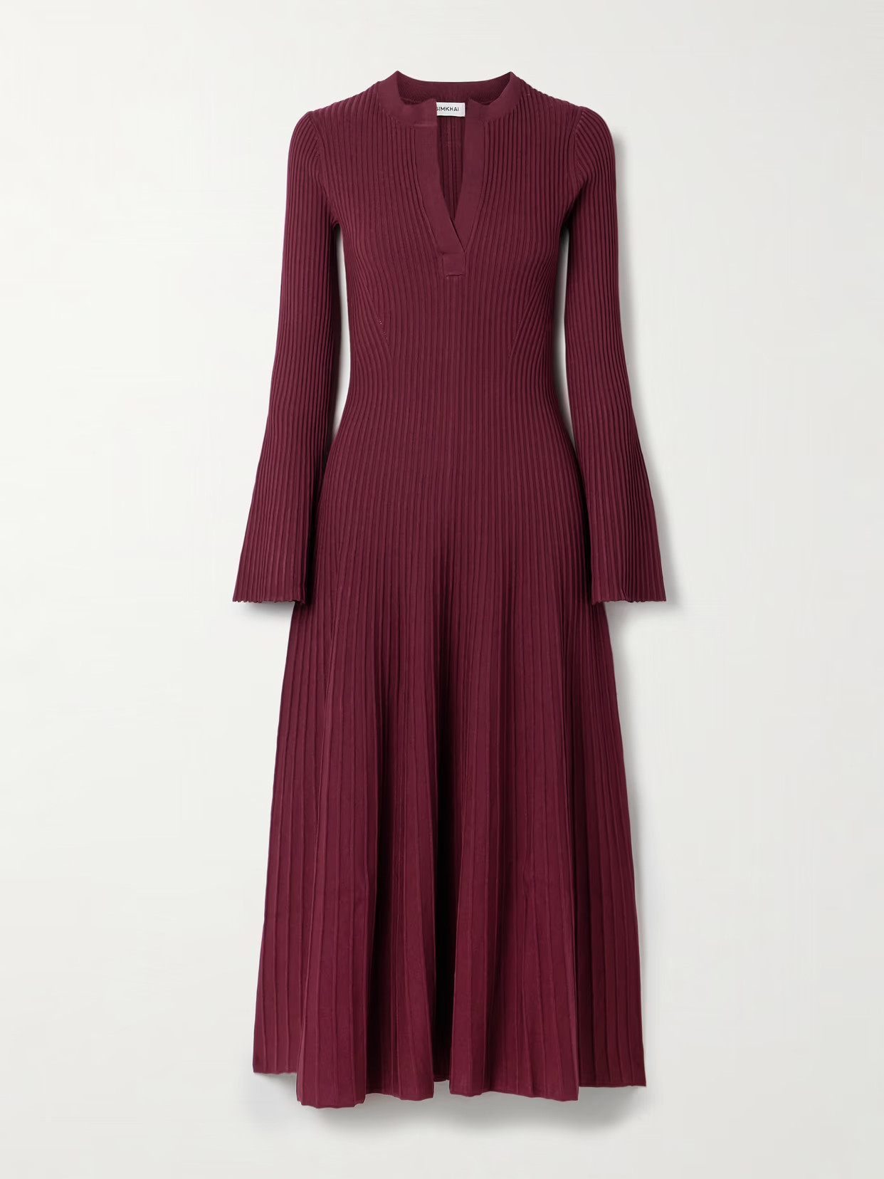 SIMKHAI - Genna Ribbed-knit Midi Dress - Burgundy | NET-A-PORTER (US)