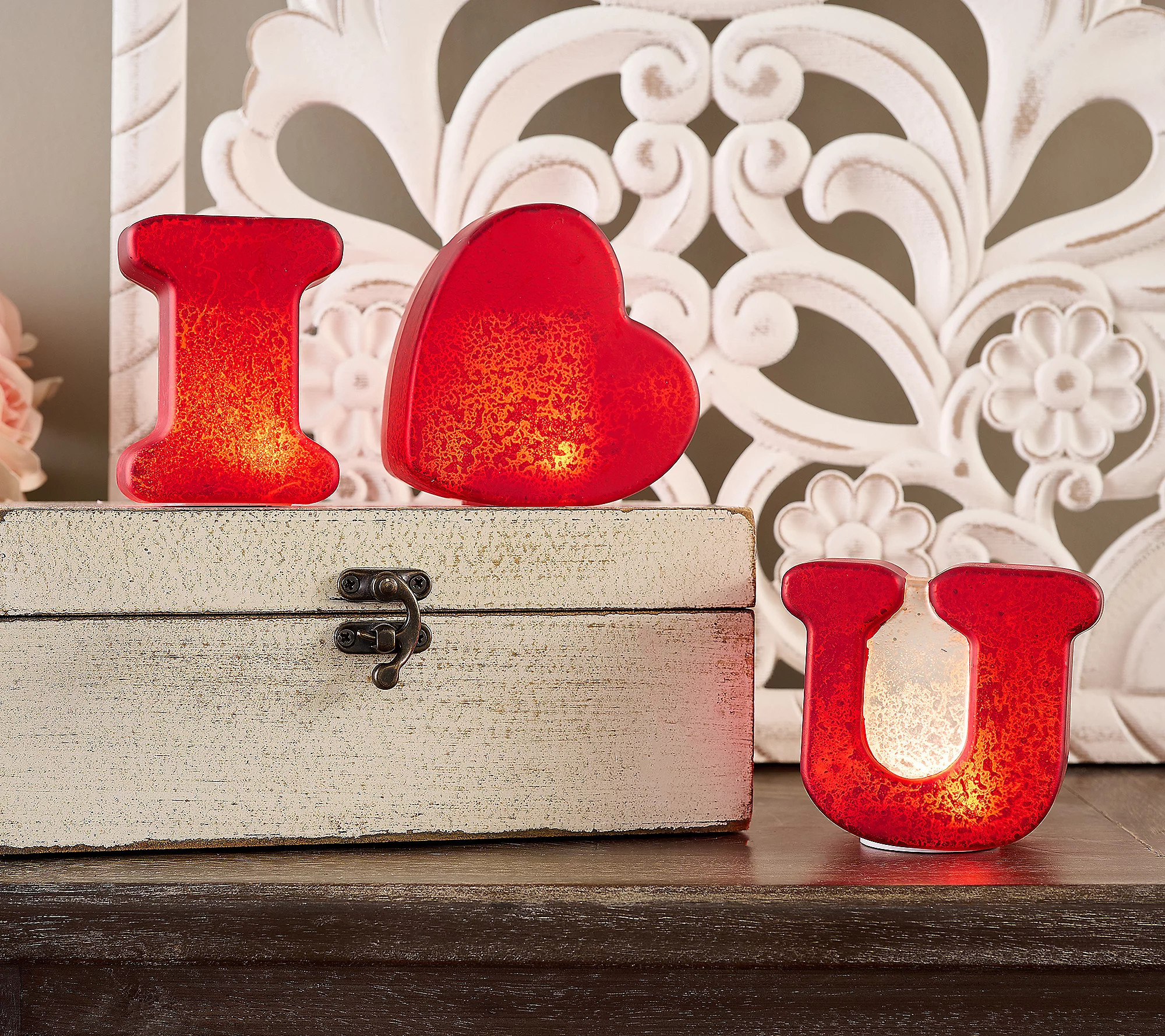 3-Piece Illuminated Mercury Glass I Love You by Valerie | QVC
