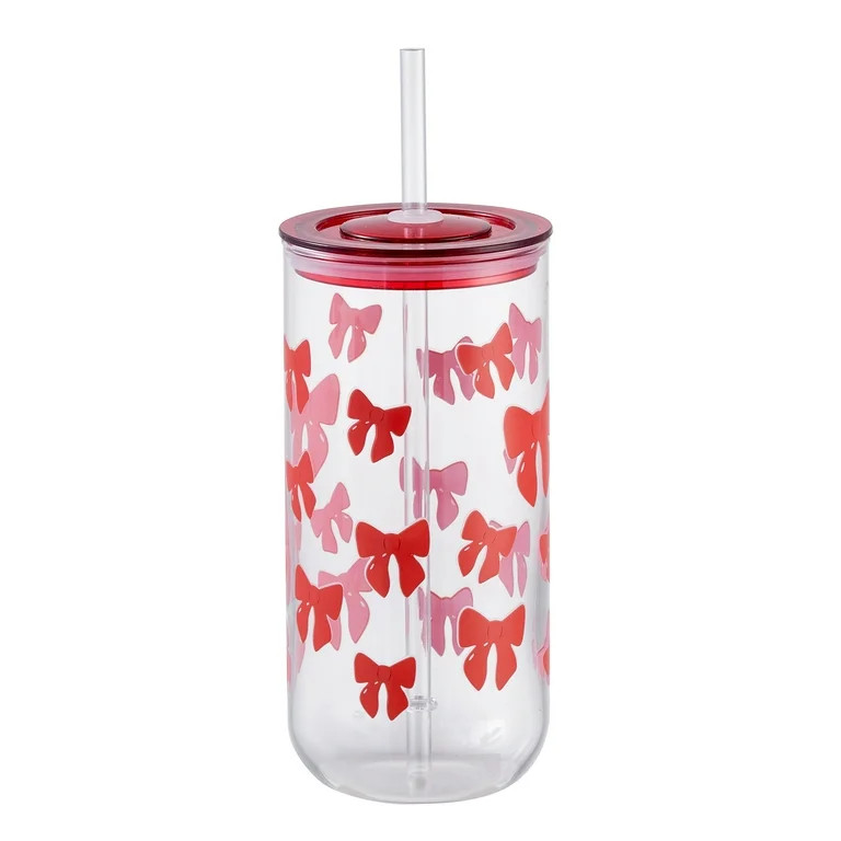 Holiday Time Glass 20oz Can Sipper Bows with Lid | Walmart (US)