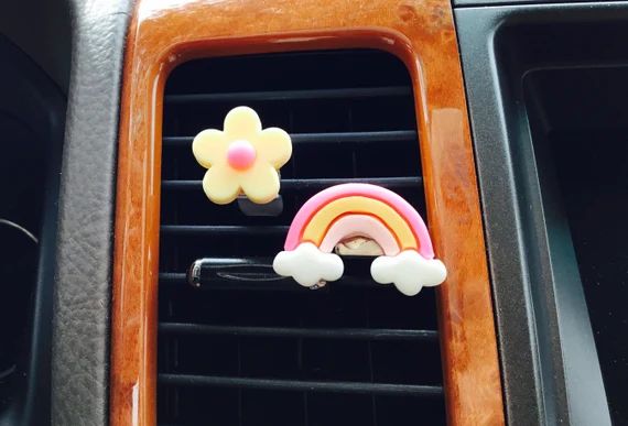 Set of 2 Flower / Rainbow Car Air Vent Clip Mask Hanger Hook - Etsy | Etsy (US)