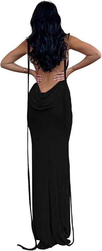 Volemo Slip Bodycon Dresses for Women Spaghetti Strap Lace Up Backless Cowl Neck Maxi Mermaid Coc... | Amazon (US)