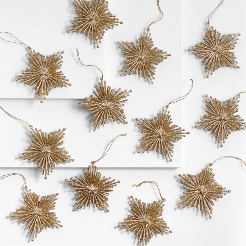 Gold Glitter Starburst Christmas Tree Ornaments, Set of 12 | Crate & Barrel | Crate & Barrel