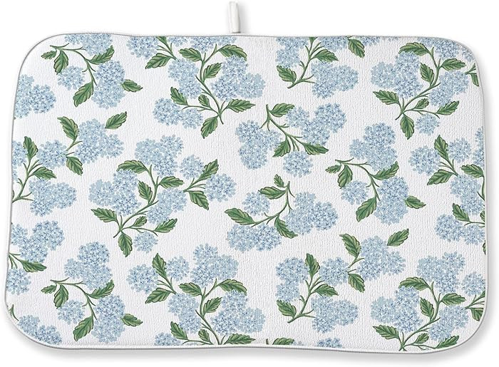 Blue Sage Green Floral Dish Drying Mat 18 x 24 Inch Spring Hydrangea Floral Drying Mat for Kitche... | Amazon (US)