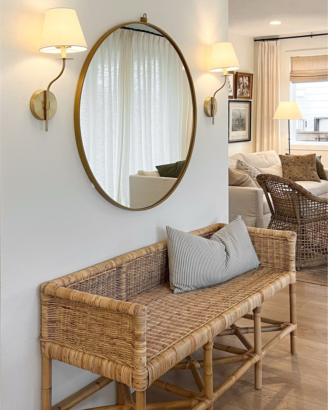 Target affordable rechargable wireless wall sconces, high end look for less! Large round mirror, wayfair find, Homebyjulianne coastal home, affordable home finds, spring decor

#LTKSeasonal #LTKHome #LTKSaleAlert