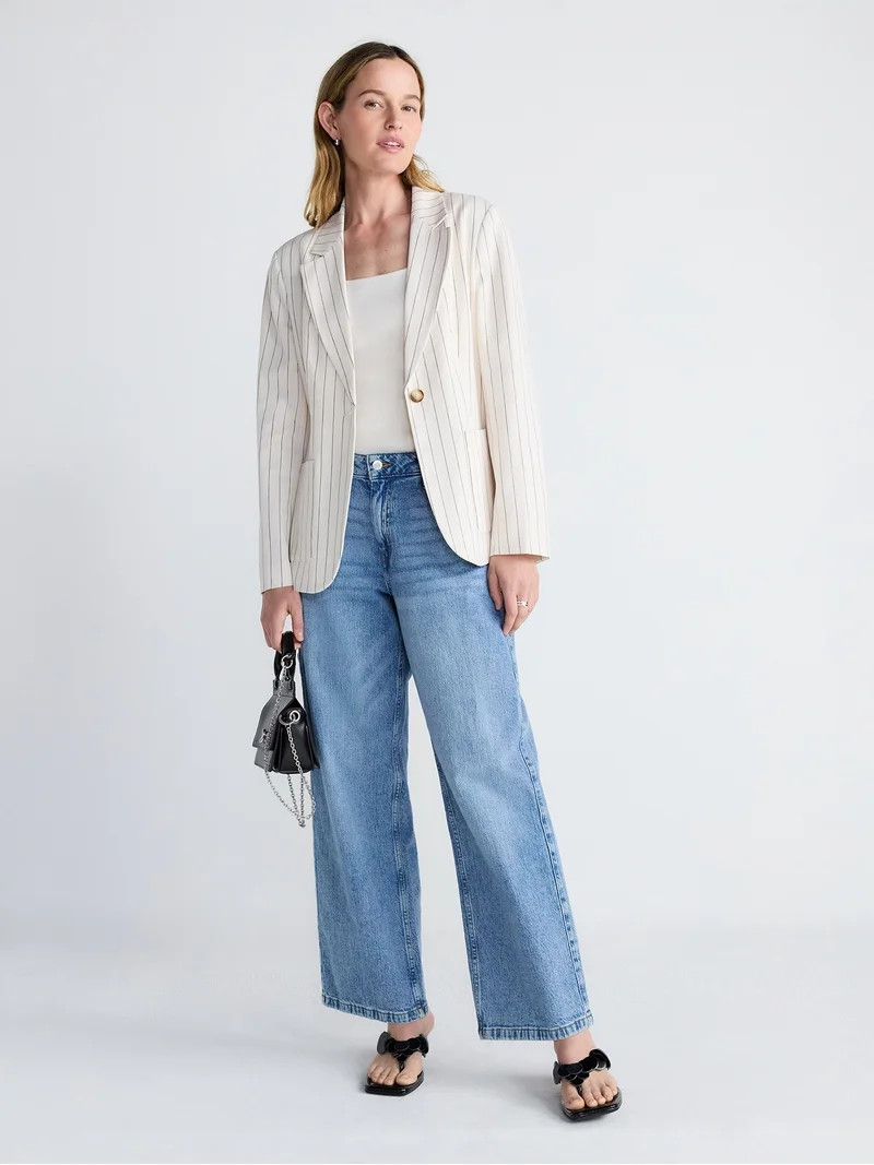 Scoop Women’s and Women's Plus Linen Blend Blazer, Sizes XS-4X - Walmart.com | Walmart (US)